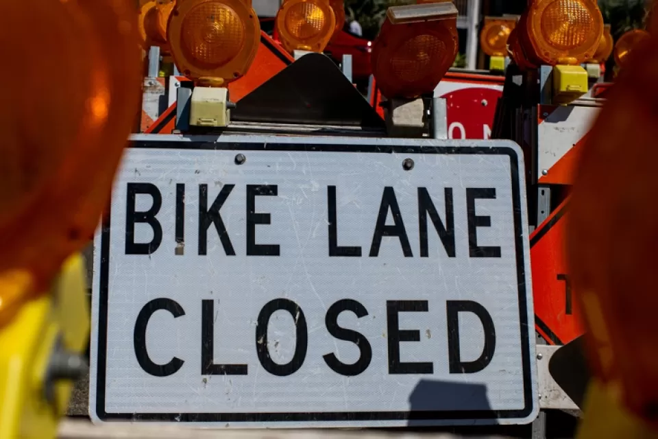 Close-up of "Bike Lane Closed" sign
